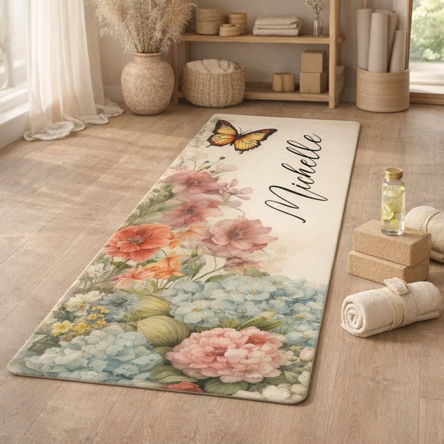 Schöne Vintage Blume und Schmetterling Yogamatte (Von Creator hochgeladen)
