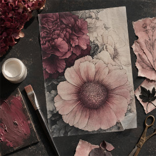 Schöne Vintage-Blumen-Aquarell-Dekoration in Rosa Seidenpapier