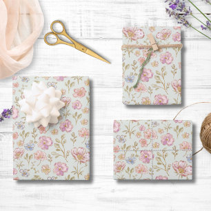 Schöne Vintage-Blumen Blumenmuster Geschenkpapier Set