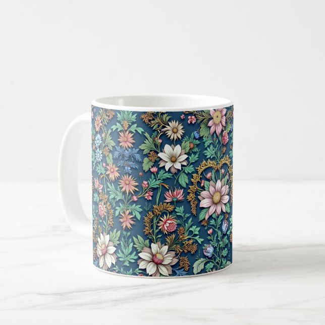 Schöne Vintage-Blumen Kaffeetasse (Vorderseite Links)