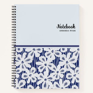 Schöne Vintage-Blumen Navy Blau Weiße Muster Notizbuch