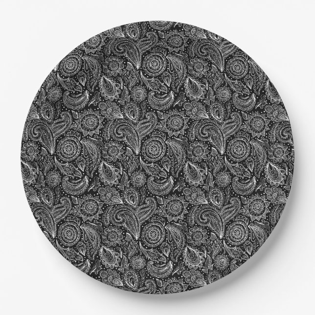 Schöne vintage-blumen Paisley-Muster Pappteller (Vorderseite)
