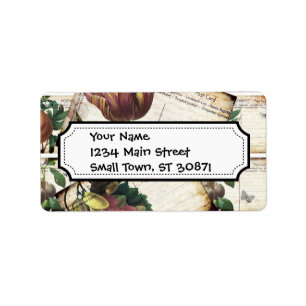 Schöne Vintage-Blumen-Postkarten-Collage-Design Adressaufkleber