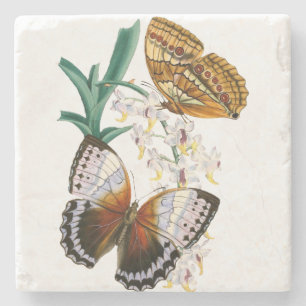 Schöne Vintage-Blumen-Schmetterling-Illustration Steinuntersetzer
