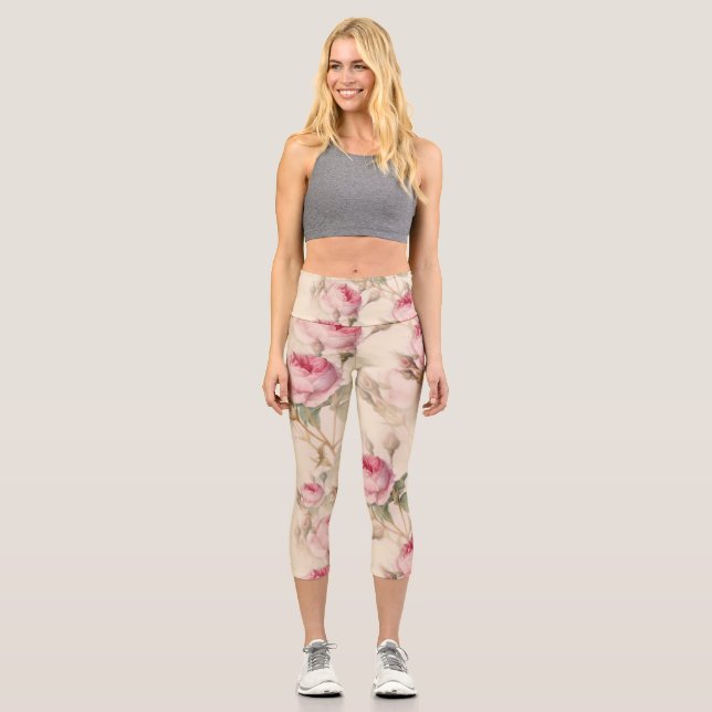 Schöne Vintage Blüte Capri Leggings (Vorderseite)