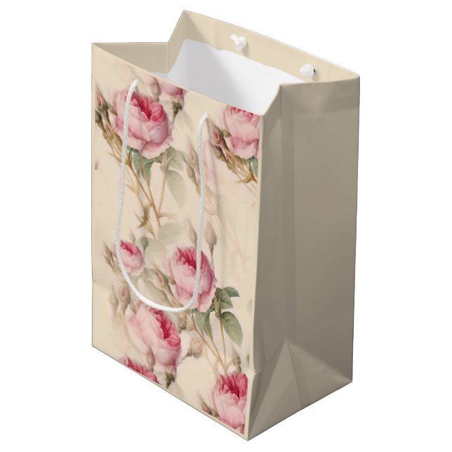 Schöne Vintage Blüte Mittlere Geschenktüte (Vorderseite Schrägansicht)
