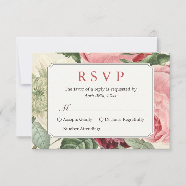 Schöne Vintage Blütenhochzeit RSVP Antwort (Vorderseite)