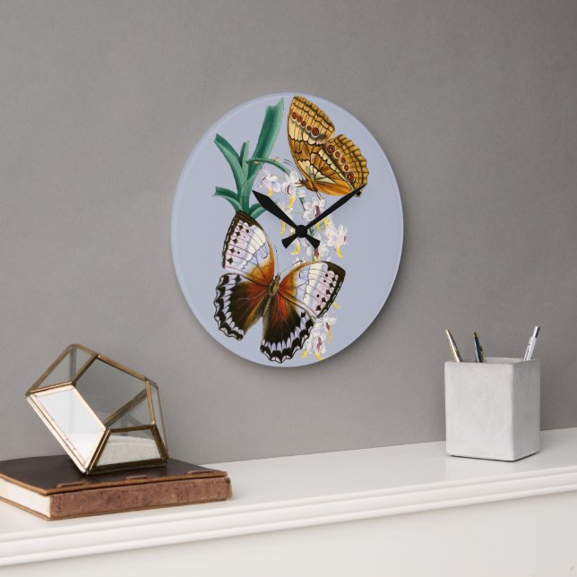 Schöne Vintage Blütenschmetterlingsdarstellung Große Wanduhr (Büro)