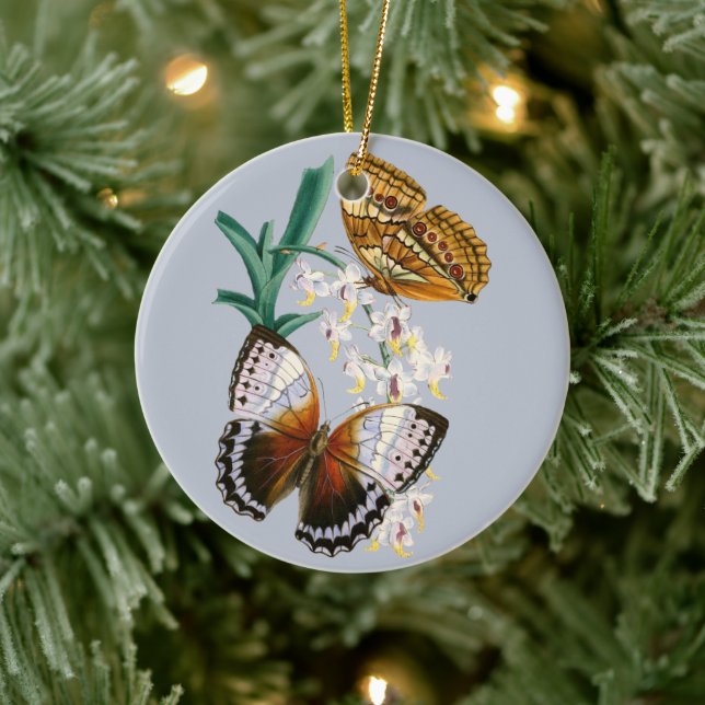 Schöne Vintage Blütenschmetterlingsdarstellung Keramik Ornament (Baum)