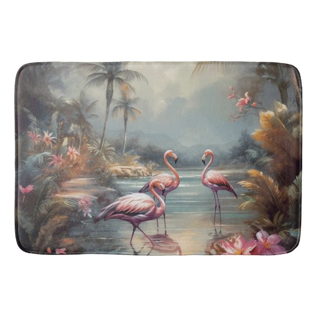 schöne Vintage botanische Gemälde Flamingos Badematte (Vorderseite)