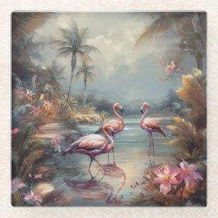 schöne Vintage botanische Gemälde Flamingos Glasuntersetzer