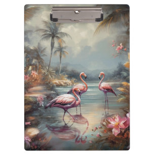 schöne Vintage botanische Gemälde Flamingos Klemmbrett
