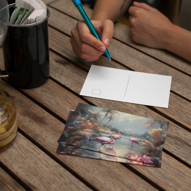 schöne Vintage botanische Gemälde Flamingos Postkarte (Von Creator hochgeladen)