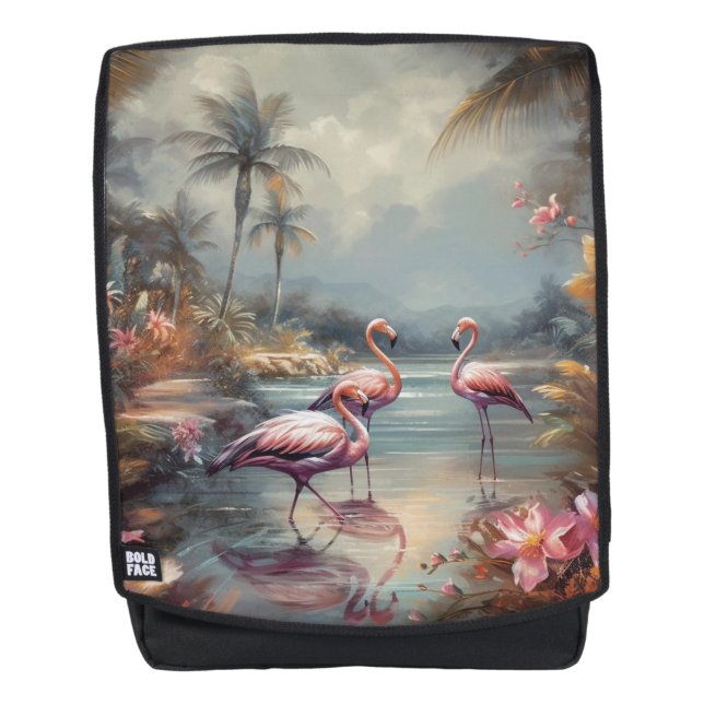 schöne Vintage botanische Gemälde Flamingos Rucksack (Vorderseite)