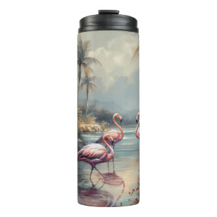 schöne Vintage botanische Gemälde Flamingos Thermosbecher