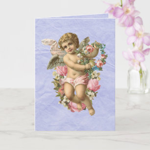 Schöne Vintage Cherub / Engel mit Blumen Karte
