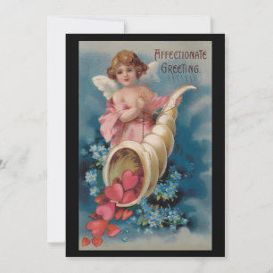 Schöne Vintage-Cherub-Füllhorn-Herzen Feiertagskarte