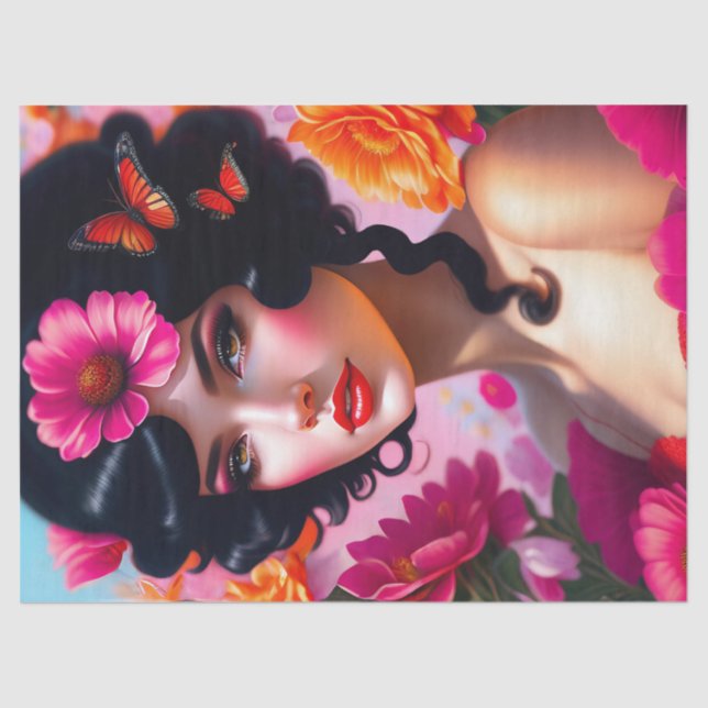 Schöne Vintage Dame im Roten Deko Seidenpapier (Vorderseite)