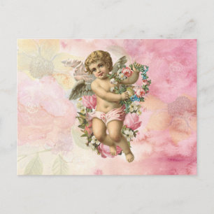 Schöne Vintage-Engel mit Blumen Postkarte