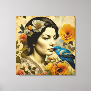 Schöne Vintage-Frau in Blumen Leinwanddruck