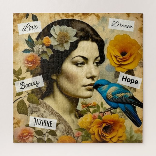 Schöne Vintage Frau mit Bluebird Puzzle (Vertikal)