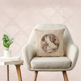 Schöne Vintage Frau mit Imitaten Perlen und Spitze Kissen