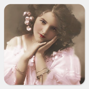 Schöne Vintage-Frau Quadratischer Aufkleber