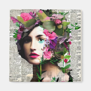 Schöne Vintage-Frauen Papier-Collage-Kunst Magnet