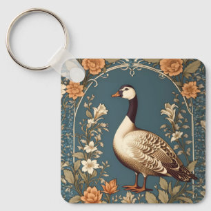 Schöne Vintage-Gans, inspiriert von William Morris Schlüsselanhänger
