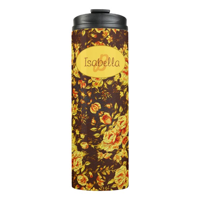 Schöne Vintage gelbe Blumen Monogram Thermosbecher (Vorderseite)