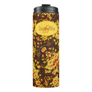 Schöne vintage gelbe Blumen Monogramm Thermosbecher