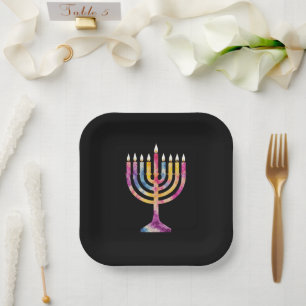 Schöne Vintage-Hanukkah-Menora Frohes Chanukka Pappteller