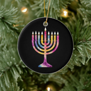 Schöne Vintage-Hanukkah-Menora Frohes Hanukkah Keramik Ornament