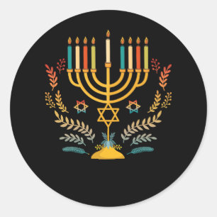 Schöne Vintage Hanukkah Menorah Happy Hanukkah Runder Aufkleber