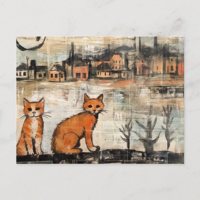 Schöne Vintage-Katzen am See Postkarte (Vorderseite)