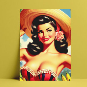 Schöne Vintage-Latina-Pin-up Postkarte