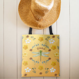 Schöne Vintage Libelle Grün und Gold Blumen