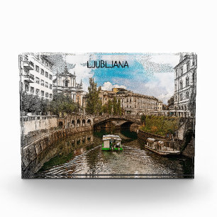Schöne Vintage Ljubljana Slowenien Panorama Aussic Fotoblock