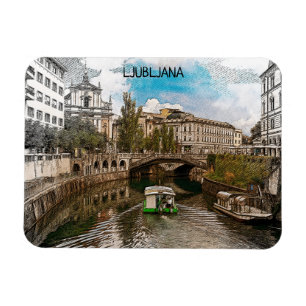 Schöne Vintage Ljubljana Slowenien Panorama Aussic Magnet