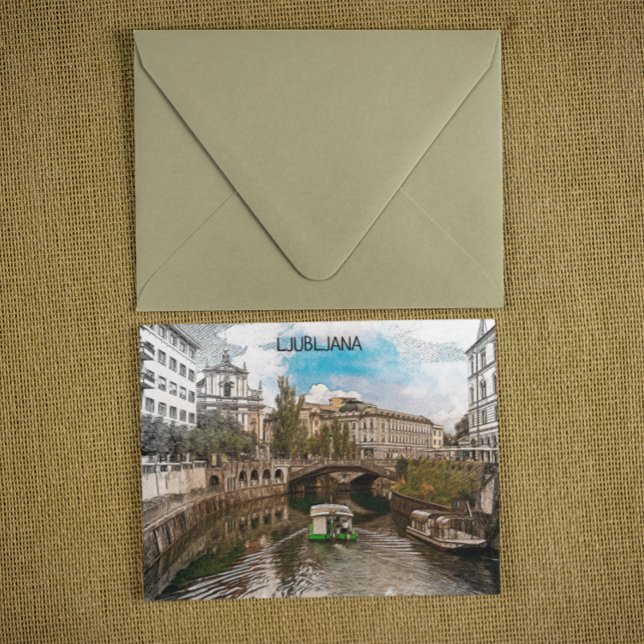 Schöne Vintage Ljubljana Slowenien Panorama Aussic Postkarte (Stylish Ljubljana Slovenia vintage travel postcard)