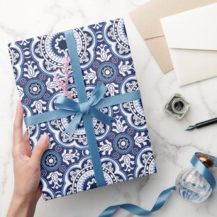 💙🤍Schöne vintage-mediterrane Azulejos Geschenkpapier
