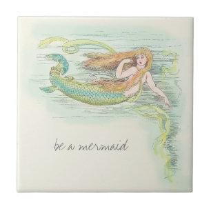 Schöne Vintage Meerjungfrau mit Zitat Fliese