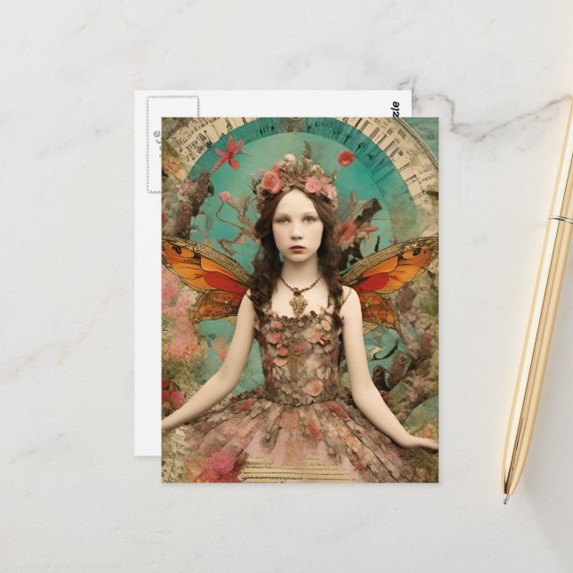 Schöne, Vintage Mixed Media Collage Postkarte (Vorderseite/Rückseite Beispiel)