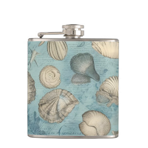 Schöne Vintage Muscheln in Blau Flachmann