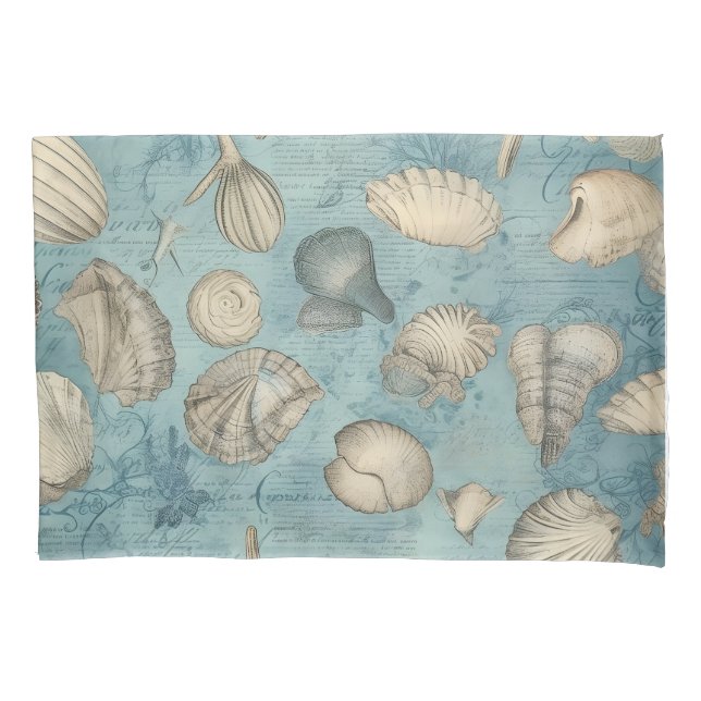 Schöne Vintage Muscheln in Blau Kissenbezug (Vorderseite)