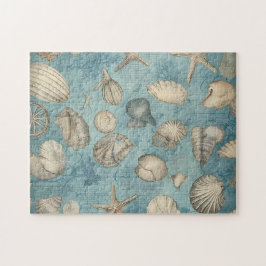 Schöne Vintage Muscheln in Blau Puzzle