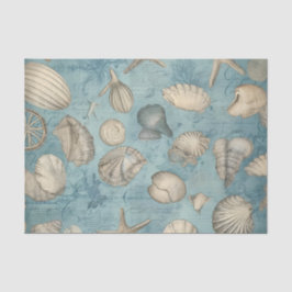 Schöne Vintage Muscheln in Blau Seidenpapier