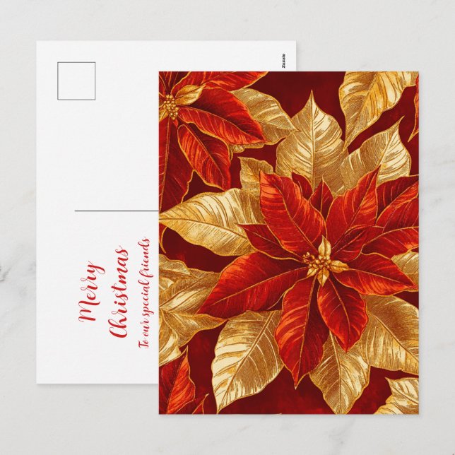 Schöne Vintage Red Gold Poinsettias Weihnachten (Vorne/Hinten)