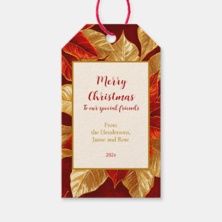 Schöne Vintage Red Gold Poinsettias Weihnachten Geschenkanhänger