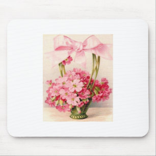 Schöne Vintage rosa Blumen im grünen Korb Mousepad